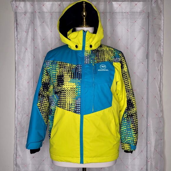 Rossignol Ski Jacket Unisex YOUTH Size 10 Neon Yellow Blue Apres Ski Vail Alps - Picture 2 of 10
